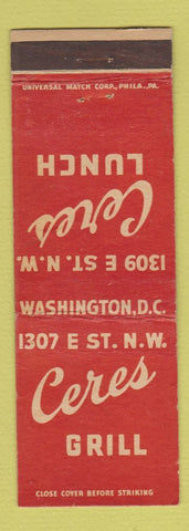 Matchbook Cover - Ceres Grill Washington DC
