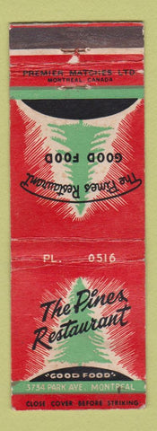 Matchbook Cover - Pines Restaurant Montreal QC WEAR