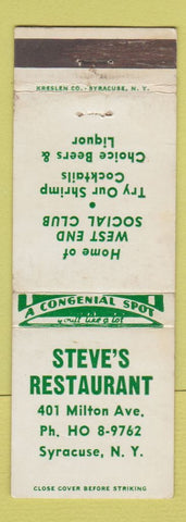 Matchbook Cover - Steve's Restaurant Syracuse NY