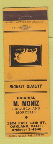 Matchbook Cover - M Moniz Pork Oakland CA pig