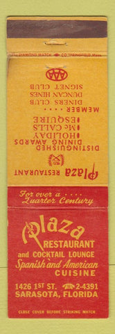 Matchbook Cover - Plaza Restaurant Sarasota FL
