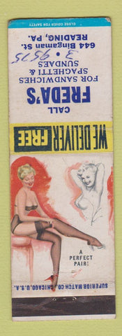 Matchbook Cover - Freda's Sandwiches Reading PA pinup WRITING WEAR