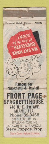 Matchbook Cover - Front Page Spaghetti House Miami FL WORN