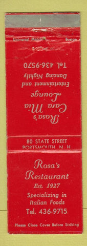 Matchbook Cover - Rosa's Cara Mia Lounge Italian Portsmouth NH WEAR