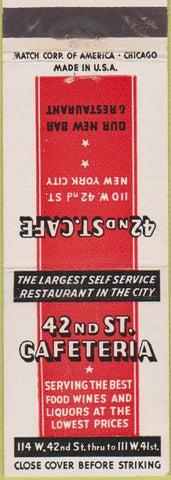 Matchbook Cover - 42nd ST Cafeteria New York City