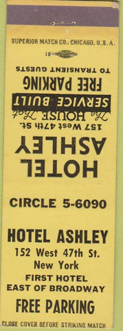 Matchbook Cover - Hotel Ashley New York City
