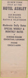 Matchbook Cover - Hotel Ashley New York City