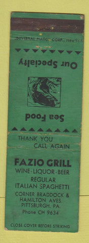 Matchbook Cover - Fazio Grill Pittsburgh PA WORN