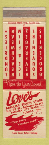 Matchbook Cover - Love's Bahama Beach Store Panama City Beach FL