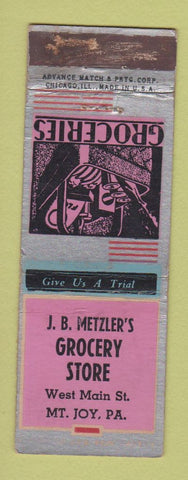 Matchbook Cover - JB Metzler's Grocery Store Mount Joy PA ADVANCE WEAR
