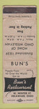 Matchbook Cover - Bun's Restaurant Delaware OH WORN