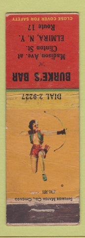 Matchbook Cover - Burke's Bar Elmira NY pinup WORN