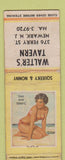 Matchbook Cover - Walter's Tavern Newark NJ pinup WORN