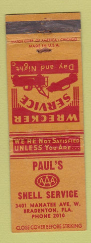 Matchbook Cover - Paul's Shell oil gas Bradenton FL WORN