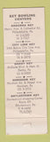 Matchbook Cover - Key Bowling Centers Brunswick Philadelphia PA Horsham WEAR