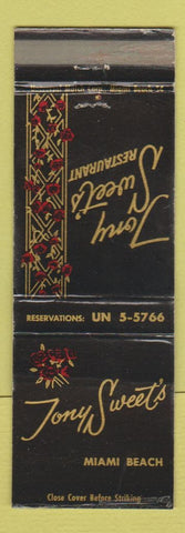 Matchbook Cover - Tony Sweet's Restaurant Miami Beach FL