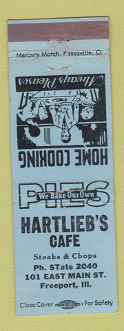 Matchbook Cover - Hartlieb's Cafe Freeport IL BLUE