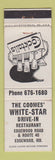 Matchbook Cover - Coomes' White Star Drive In Edgewood MD
