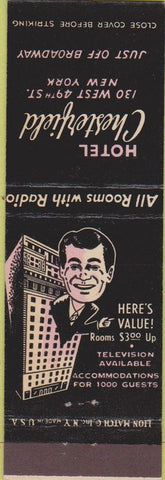 Matchbook Cover - Hotel Chesterfield New York City black