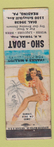 Matchbook Cover - Sho Boat Reading PA restaurant pinup WORN