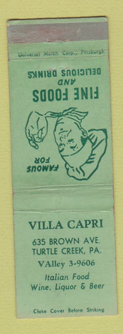 Matchbook Cover - Villa Capri Restaurant Turtle Creek PA WEAR