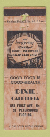 Matchbook Cover - Dixie Cafeteria St Petersburg FL PAPER LOSS