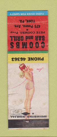 Matchbook Cover - Coombs Bar Grill York PA pinup WORN