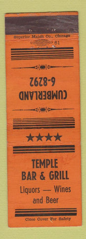 Matchbook Cover - Temple Bar and Grill WEAR