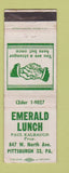 Matchbook Cover - Emerald Lunch Pittsburgh PA