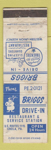 Matchbook Cover - Briggs Drive In Restaurant oil gas Enola PA POOR