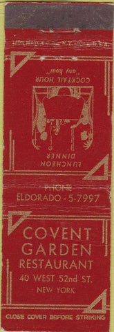 Matchbook Cover - Covent Garden Restaurant New York City WEAR