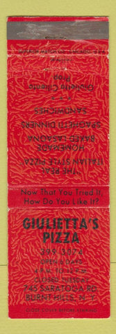 Matchbook Cover - Giulietta's Pizza Burnt Hills NY Pizza