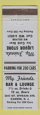 Matchbook Cover - My Friends Bar Liquor Store Camden NJ WEAR