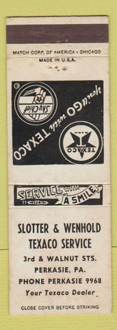 Matchbook Cover - Slotter & Wenhold Texaco oil gas Perkasie PA