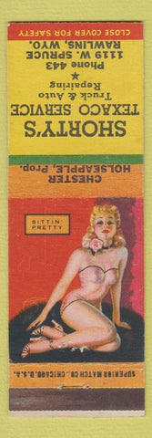Matchbook Cover - Shorty's Texaco oil gas Rawlins WY pinup