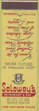 Matchbook Cover - Solowey's New York City bar restauant yellow