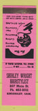 Matchbook Cover - Shirley Wright Hair Salon Kindersley SK WEAR