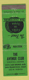 Matchbook Cover - Avenue Club San Francisco cA