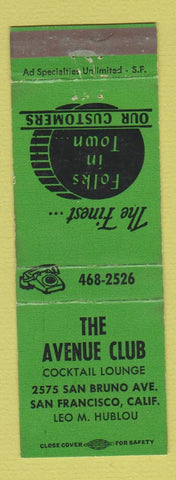 Matchbook Cover - Avenue Club San Francisco cA