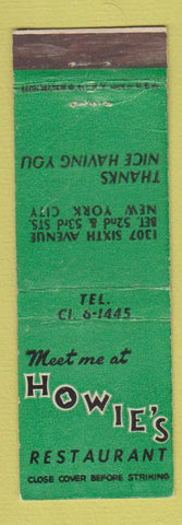 Matchbook Cover - Howie's Restaurant New York City