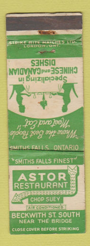 Matchbook Cover - Astor Restaurant Chinese Smiths Falls ON WEAR