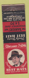 Matchbook Cover - Truly Yours Best Hats New York City WEAR