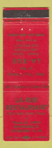 Matchbook Cover - La Rue Restaurant Pittsburgh PA