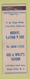 Matchbook Cover - Gus & Willy's Tavern Union City NJ
