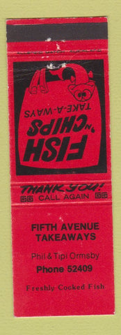 Matchbook Cover - Fifth Avenue Takeaways Fish Chips New Zealand