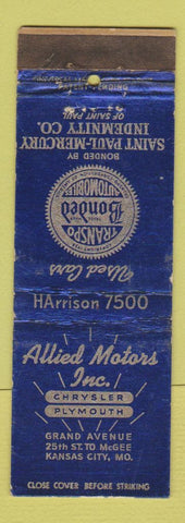 Matchbook Cover - Allied Motors Chrysler Plymouth Kansas City MO WEAR