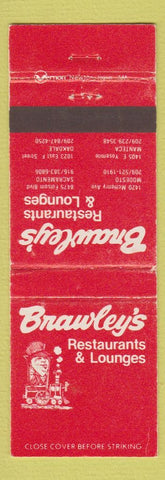 Matchbook Cover Brawley's Restaurants Modesto Sacramento Oakdale Manteca CA WEAR