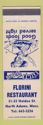 Matchbook Cover - Florini Restaurant North Adams MA