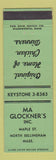 Matchbook Cover - MA Glockner's Restaurant North Bellingham MA