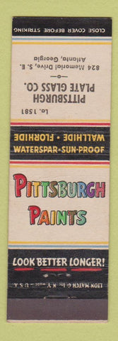 Matchbook Cover - Pittsburgh Paints Plate Glass Atlanta GA